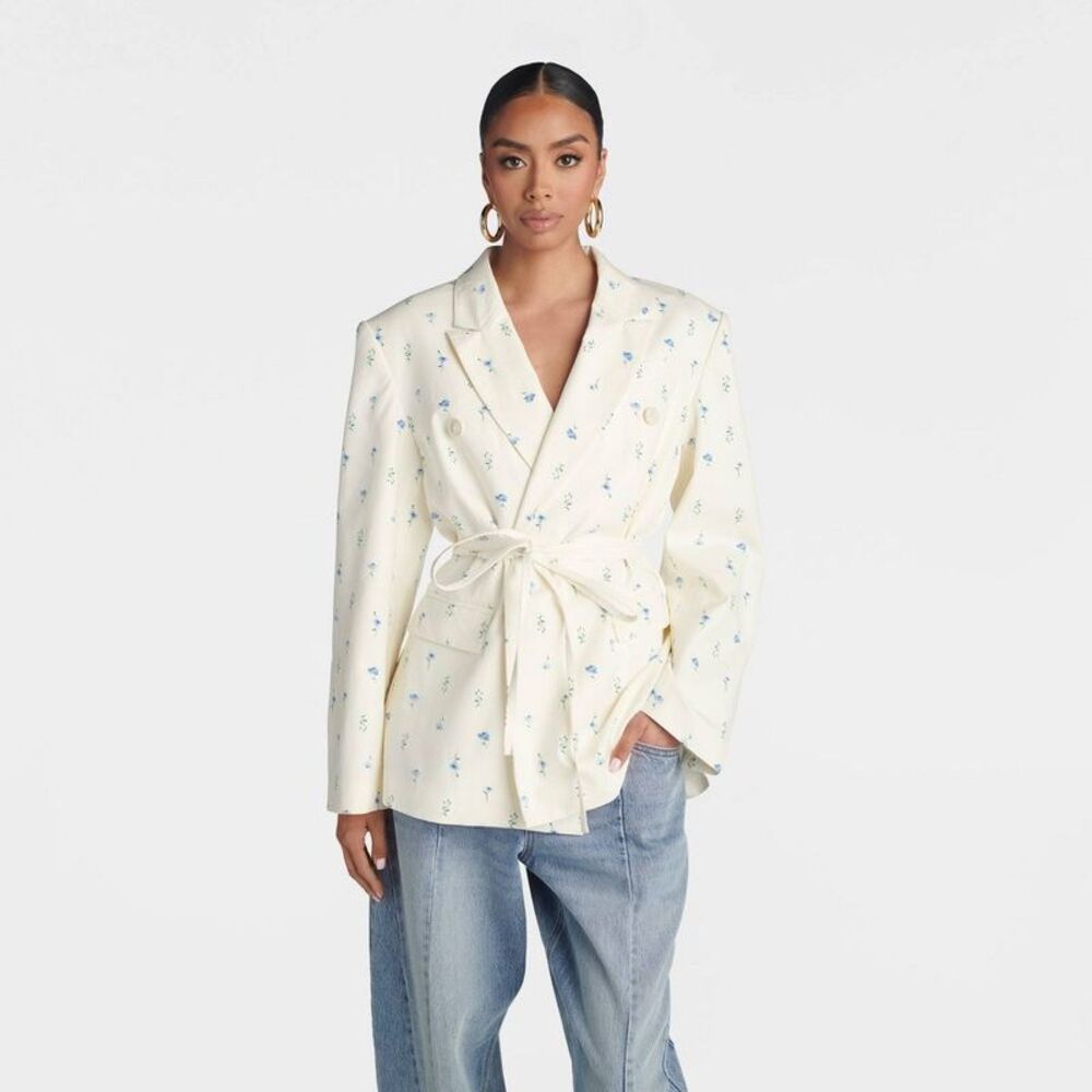 KBB by KAHLANA Women's 'The Erin Blazer' - White/Blue Floral S